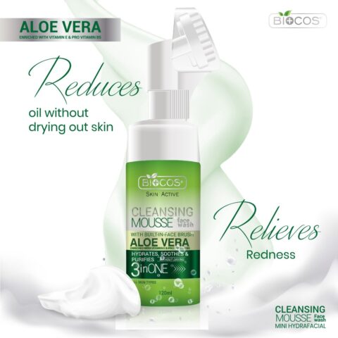 Aloe Vera Facial Cleansing Mousse Face Wash with Built-in Face Brush