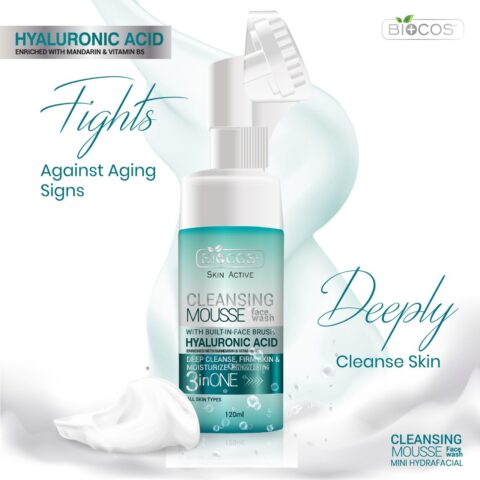 Hyaluronic Facial Cleansing Mousse Face Wash with Built-in Face Brush